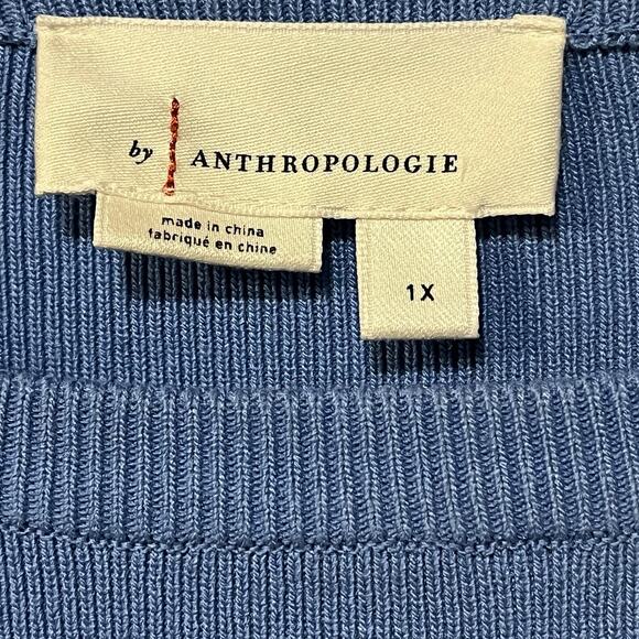 By Anthropologie Flutter Sleeve Layered Sweater Blue Floral Women’s Size 1X Boho - Picture 2 of 14